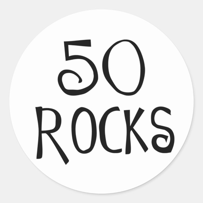 50th birthday gifts, 50 ROCKS Classic Round Sticker | Zazzle.com
