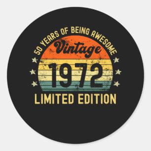 50th birthday gifts vintage 1972 limited edition classic round sticker