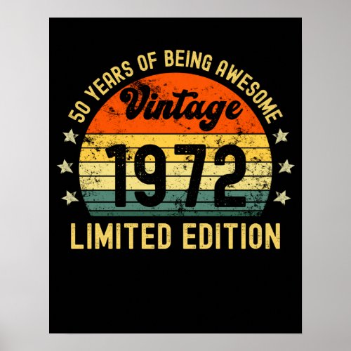50th birthday gifts vintage 1972 limited edition poster