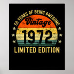 50th birthday gifts vintage 1972 limited edition poster<br><div class="desc">1972 birthday gifts retro vintage distressed design cute gift idea for men women</div>