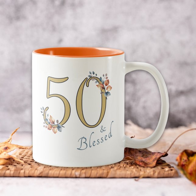 50th Birthday Girl Blessed Boho Autumn Two-Tone Coffee Mug (Creator Uploaded)