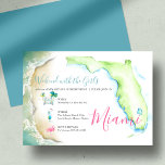 50th Birthday Girls Trip Watercolor Illustrated Invitation<br><div class="desc">Invite your besties to a girl's weekend to celebrate your 50th with this Miami tropical itinerary weekend invitation. It features a replica of my original watercolor ocean waves seashore, flamingo, car, tropical cocktail, palm trees, and a map of Florida. Your information for guests are set in an elegant hand lettered...</div>