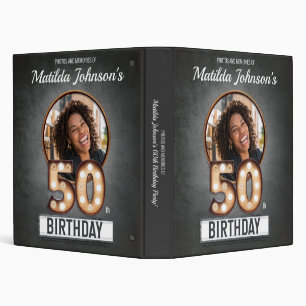 50th Birthday Glamorous Marquee Light Bulb Photo 3 Ring Binder