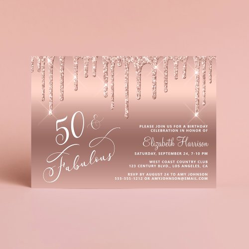 50th Birthday Glitter Rose Gold Invitation