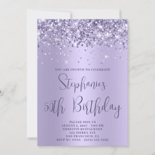 50th Birthday Glittery Light Lavender Ombre Invitation