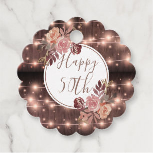 50th Birthday Glowing Rustic String Lights Gift Or Favor Tags