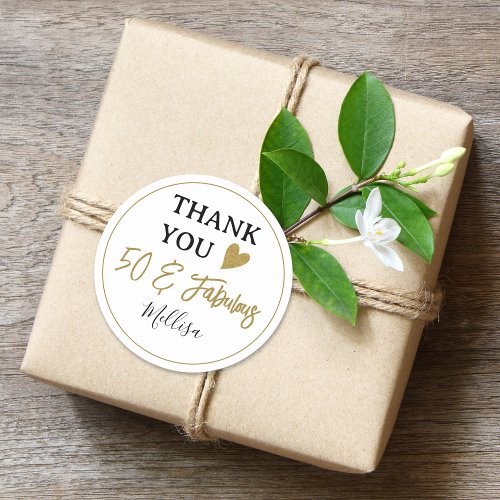 50th Birthday Gold 50 And Fabulous Thank You Favor Classic Round Sticker