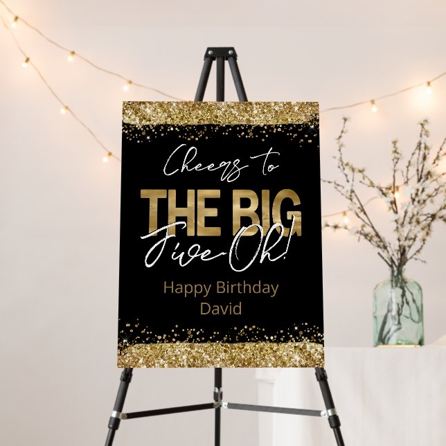 50th Birthday Gold and Black Big Five-Oh Foam Board (In Situ (Stand))