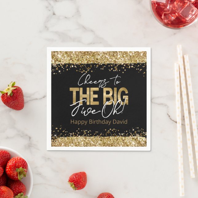 50th Birthday Gold and Black Big Five-Oh Napkins (Insitu)