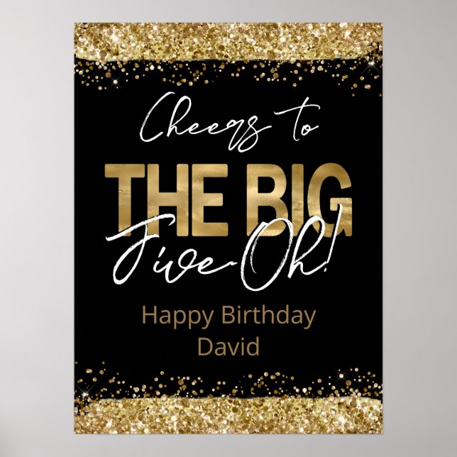 50th Birthday Gold and Black Big Five-Oh Poster (Front)