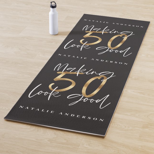 50th birthday gold and black chic modern yoga mat (In Situ)