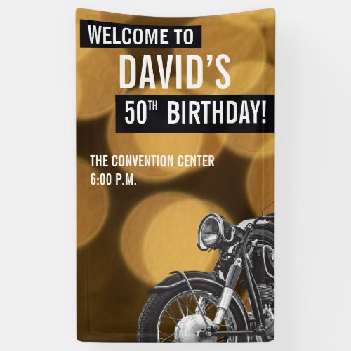 50th birthday gold and black motorcyle banner