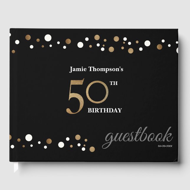 50th birthday gold and black personalized guest book (Front)
