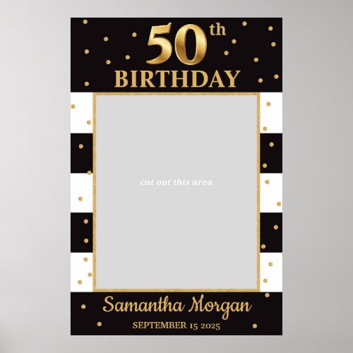 50th Birthday Gold and Black Photo Prop Frame Poster