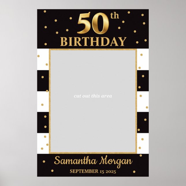 50th Birthday Gold and Black Photo Prop Frame Poster (Front)