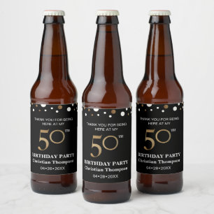 50th birthday, gold and black theme, thank you beer bottle label