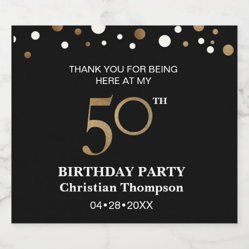 50th birthday, gold and black theme, thank you beer bottle label | Zazzle