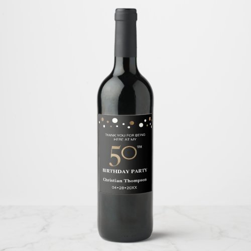 50th birthday gold and black theme thank you wine label