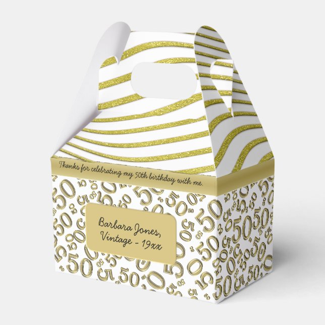 50th Birthday Gold and White Collage Pattern Favor Boxes (Front Side)
