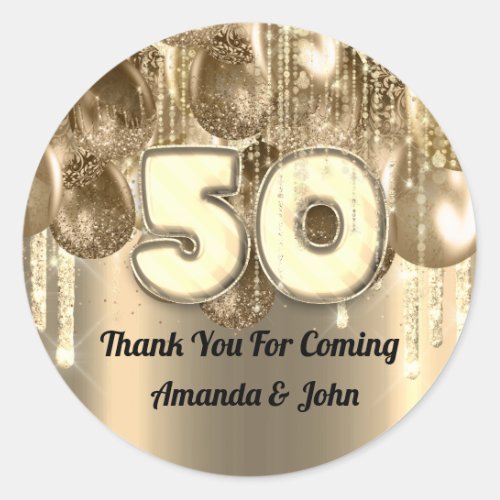 50th birthday GOLD  BALLONS Thank you for coming Classic Round Sticker