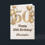 50th Birthday Gold Balloons and Confetti Birthday Card<br><div class="desc">50th Birthday Gold Balloons and Confetti Birthday Card. For further customization,  please click the "Customize it" button and use our design tool to modify this template.</div>