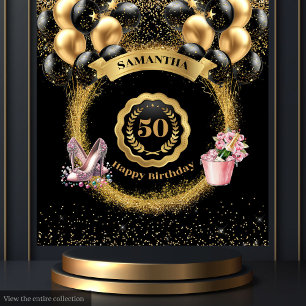 50th Birthday Gold Balloons Blush High Heels Tapestry
