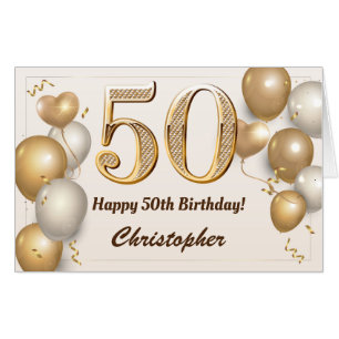 50th Birthday Gold Balloons Confetti Extra Large Card