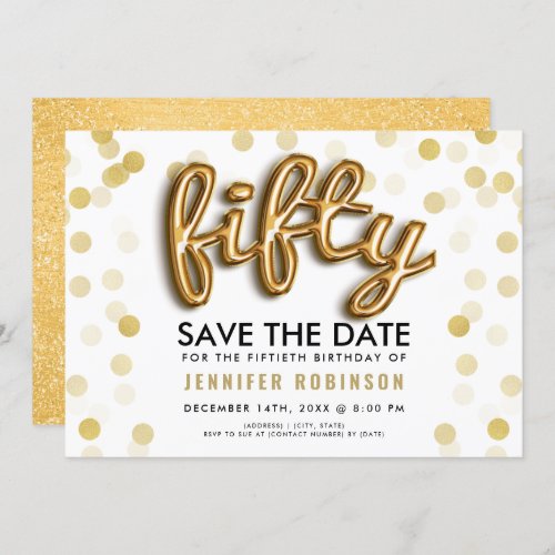 50th Birthday Gold Balloons Glitter Confetti Invitation