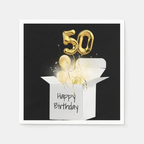 50th Birthday Gold Balloons In White Box     Napkins