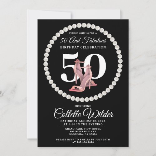 50th Birthday Gold Black Invitation