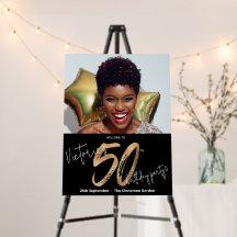 50th Birthday Gold Black Modern Sassy Chic Photo