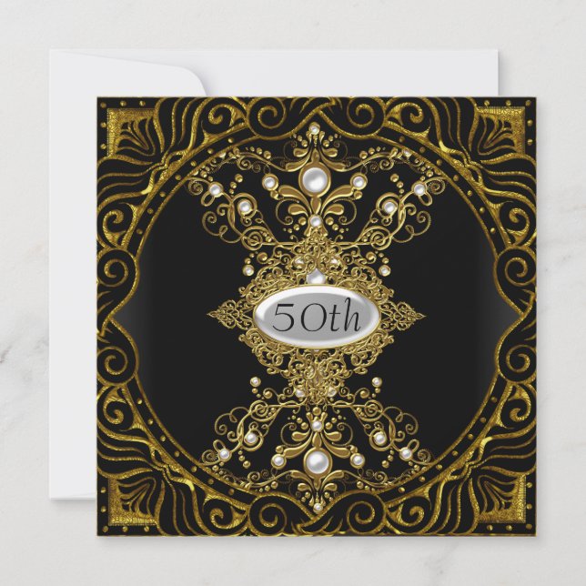 50th Birthday Gold Black Party Invitation (Front)