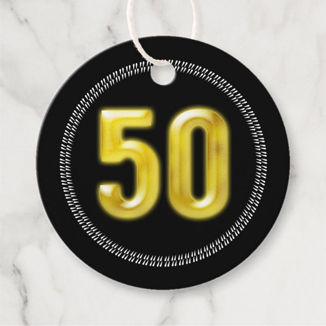 50th birthday gold black thank you fifty elegant favor tags (Front)