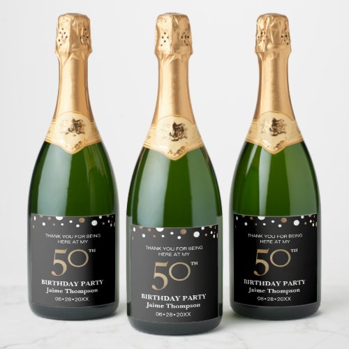 50th birthday gold black theme confetti thank you sparkling wine label