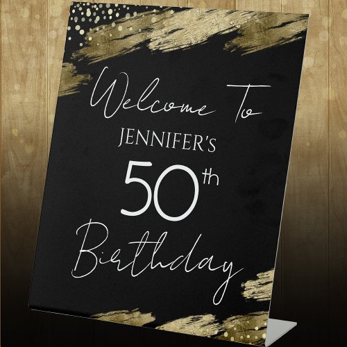 50th Birthday Gold Black Welcome Pedestal Sign