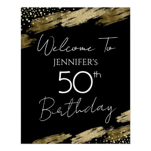 50th Birthday Gold Black Welcome Poster