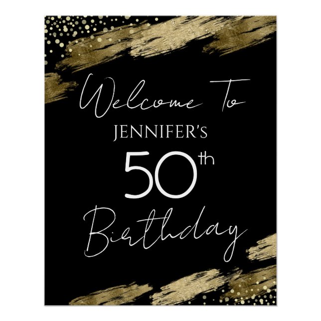 50th Birthday Gold Black Welcome Poster (Front)