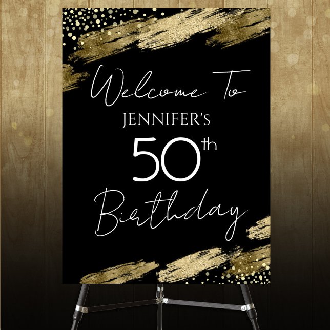 50th Birthday Gold Black Welcome Poster (Creator Uploaded)