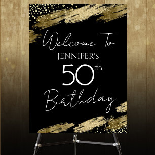 50th Birthday Gold Black Welcome Poster