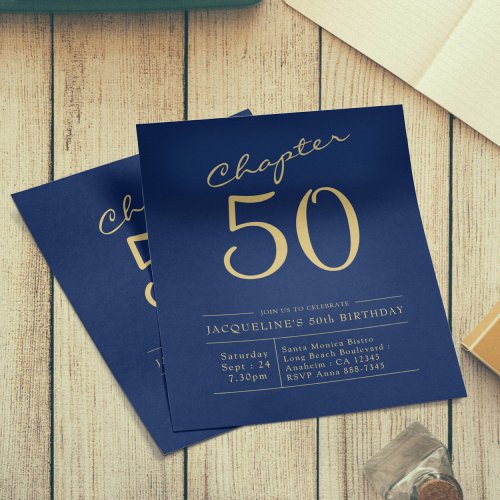 50th Birthday Gold Blue Budget Invitation Flyer