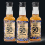 50th Birthday Gold Blue Leopard Print Mini Liquor Bottle Label<br><div class="desc">Celebrate turning 50 with this mini liquor bottle label featuring an elegant faux gold foil over a colorful wild leopard animal print pattern in blue,  tan,  coral and brown. CHANGE the wording for your occasion. MATCHING items in our store.</div>
