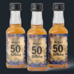 50th Birthday Gold Blue Leopard Print Mini Liquor Bottle Label<br><div class="desc">Celebrate turning 50 with this mini liquor bottle label featuring an elegant faux gold foil over a colorful wild leopard animal print pattern in blue,  tan,  coral and brown. CHANGE the wording for your occasion. MATCHING items in our store.</div>