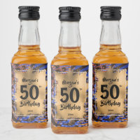 50th Birthday Gold Blue Leopard Print Mini