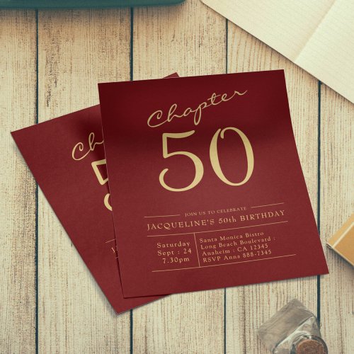 50th Birthday Gold Burgundy Budget Invitation Flyer