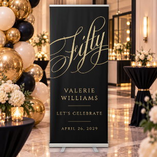 50th Birthday Gold Calligraphy Elegant Celebration Retractable Banner