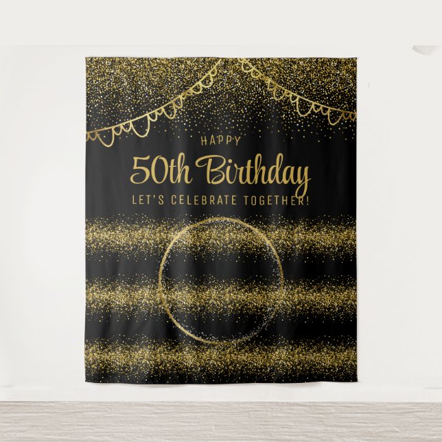 50th Birthday Gold Celebration Photo Backdrop (Front)