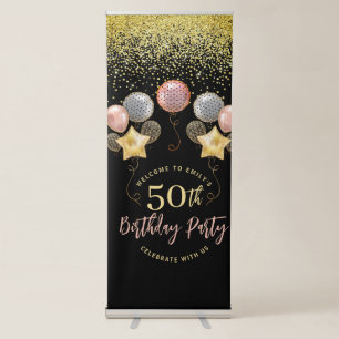 50th Birthday Gold Confetti Balloons Welcome Retractable Banner