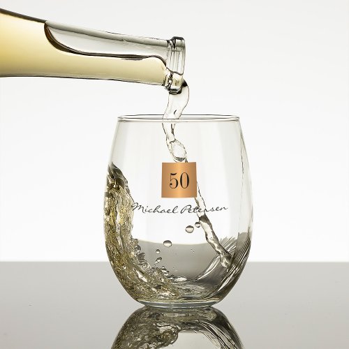 50th birthday gold elegant script name custom stemless wine glass
