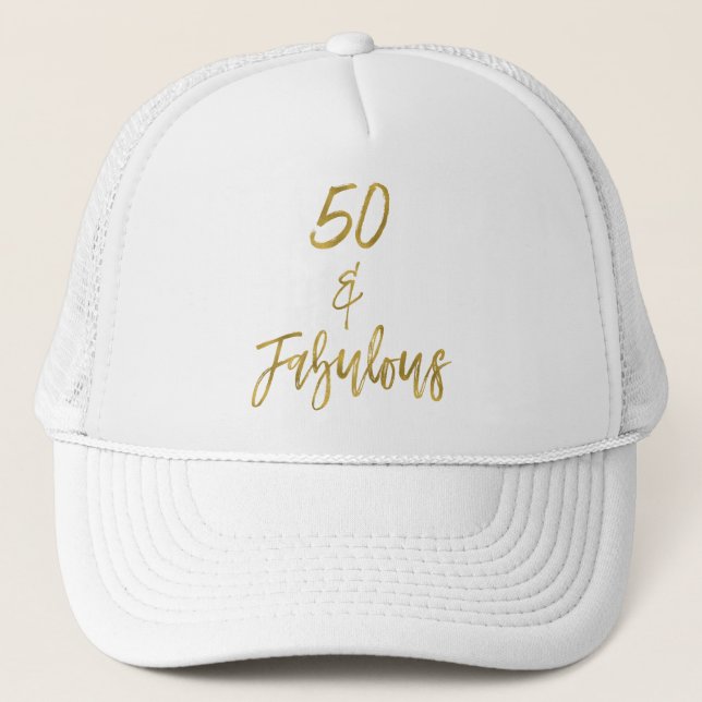 50th Birthday Gold Foil and White Trucker Hat (Front)