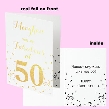 50th Birthday Gold Foil Fabulous At 50 Foil Card by KathyHenis at Zazzle